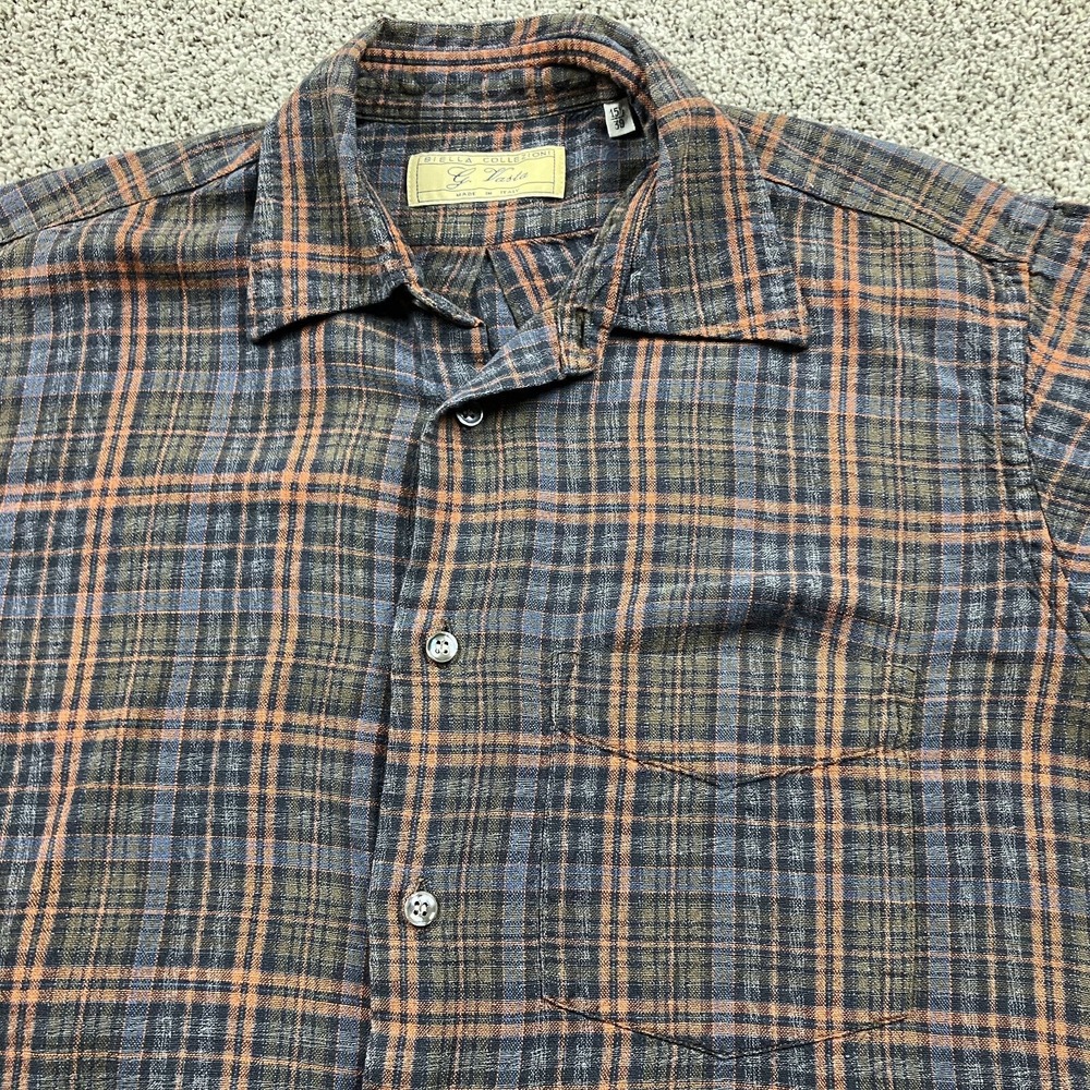 G Vasta Shirt Medium Flannel Plaid Biella Collezioni Button Up Italy Mens - Picture 3 of 10